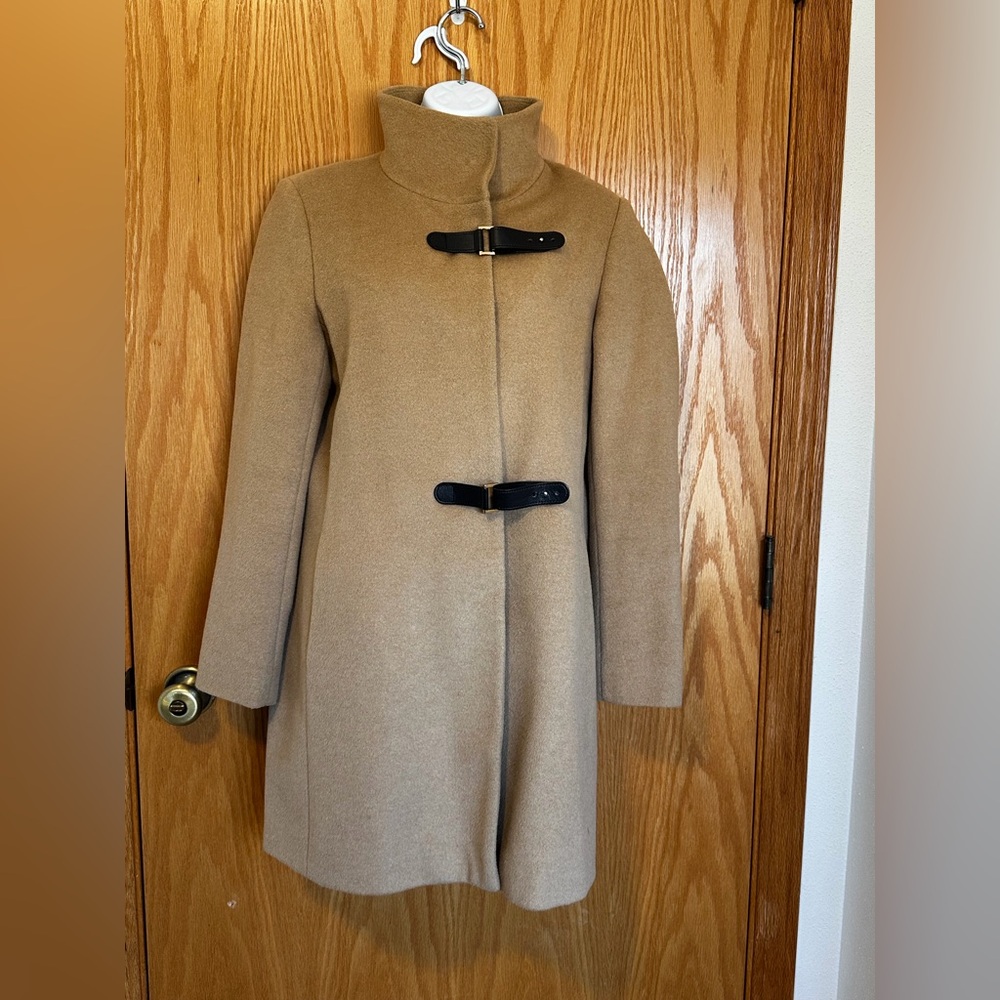 Lauren Ralph Lauren Buckle-Front Walker Coat Wool Tan‎ Women's Size 4 - Picture 6 of 11